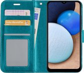Hoes Geschikt voor Samsung A02s Hoesje Book Case Hoes Flip Cover Wallet Bookcase - Turquoise