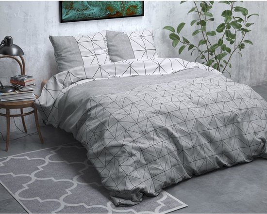 Sleeptime Flanel Gino Dekbedovertrekset - Lits-Jumeaux - 240 x 200/220 + 2 kussenslopen 60x70 - Grijs van Sleeptime — afbeelding 2