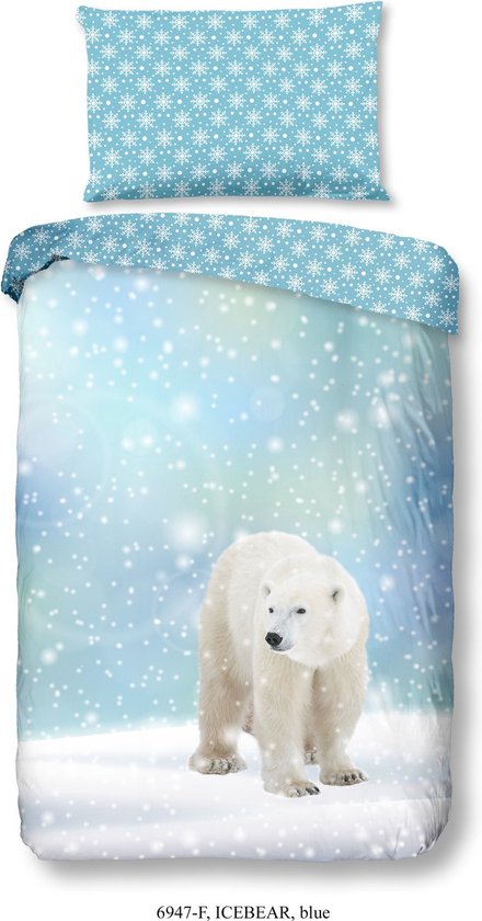 Good Morning Kinderdekbedovertrek "ijsbeer in de sneeuw" - Blauw - (140x200/220 cm) - Katoen Flanel
