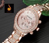 Fiory Horloge C1025 | Geneva | Horloge | Unisex| Strass steentjes | Roestvrijstaal | rond| Rose-Goud