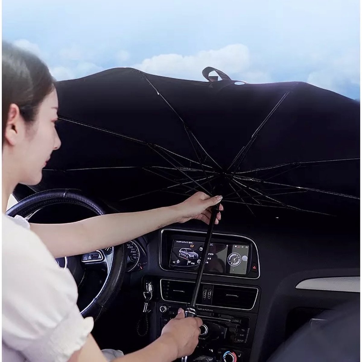 Zonnescherm / autoparaplu - Binnenkant Voorruit Auto - Opvouwbaar - Hitte en UV bescherming - 145 x 79 cm