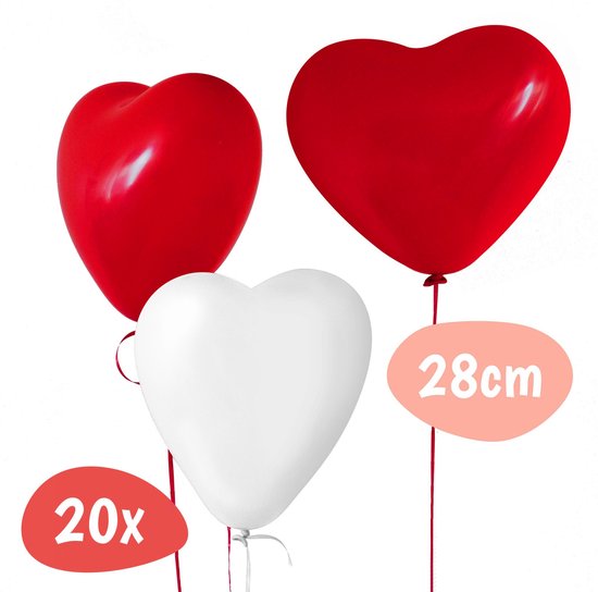 Hartjes Folieballonnen – Latex Ballonnen Set – Valentijnsdag Versiering – Huwelijk / Bruiloft Decoratie – Romantiek – I Love You Feestversiering – Cadeautje voor Hem en Haar – Vaderdag & Moederdag - Geschikt als Helium Ballon - Rood & Wit – 20 Stuks