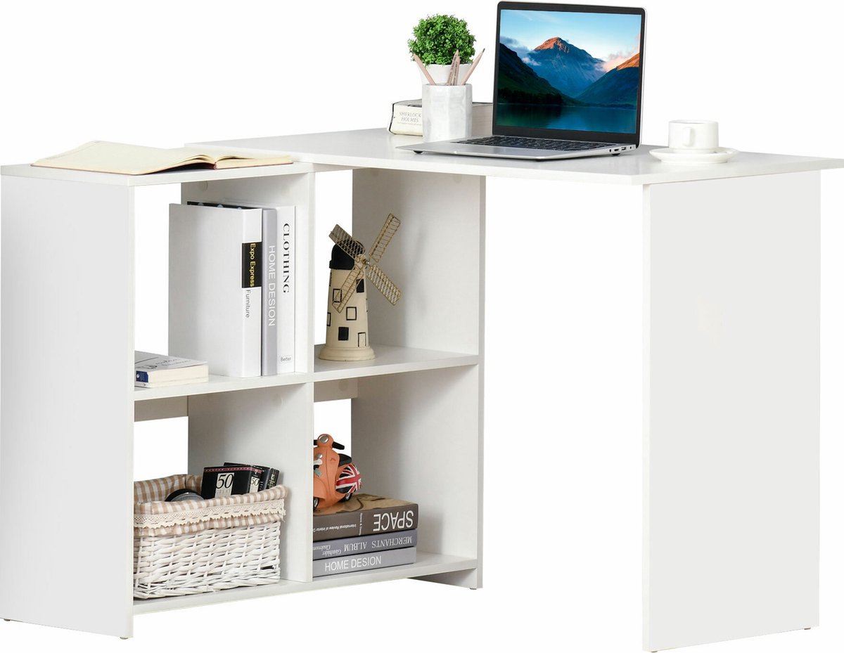 Coleshome Hoekbureau, 120x70cm L-vormig bureau met 4 lades, Omkeerbaar