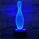 3D Led Lamp Met Gravering - RGB 7 Kleuren - Bowling Pin