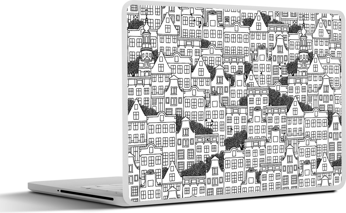 Laptop sticker - 17.3 inch - Amsterdam - Grachtenpand - Zentangle - 40x30cm - Laptopstickers - Laptop skin - Cover