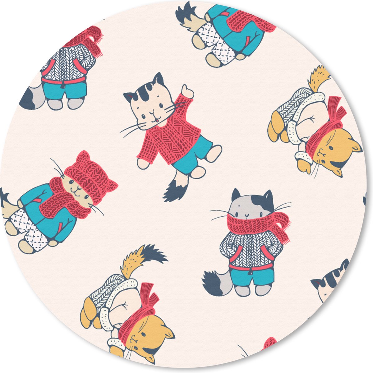Muismat rond 20x20 cm - Mousepad Winter - Kat - Dieren - Patroon - Ronde muismatten