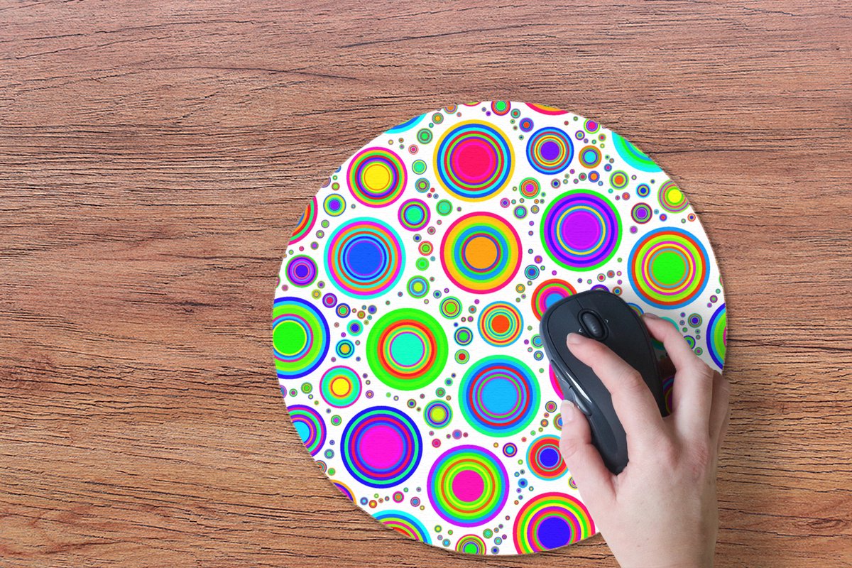 Muismat rond 40x40 cm - Mousepad Patroon - Stippen - Cirkel - Ronde muismatten