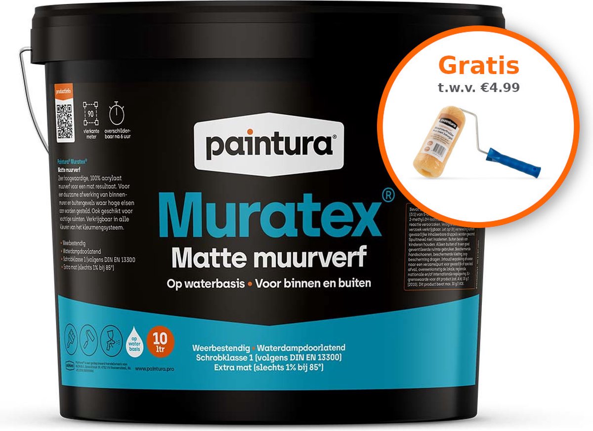 Paintura Muratex Muurverf Mat Binnen & Buiten 5 Liter Maak Uw Keuze: Kleur Naar Keuze