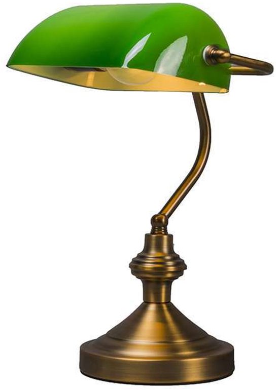 QAZQA Banker Tafellamp - 1 lichts - brons