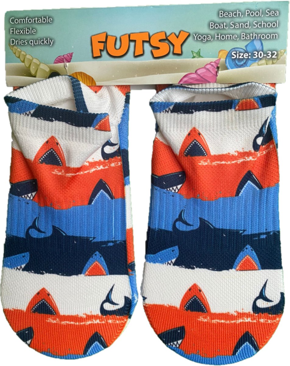 Futsy - Shark - Antislip - Maat 33/35 - Zwemsloffen - Voor kind - Zwemschoenen - Zwembad - Cadeau - kado - Sinterklaas cadeau - Meisjes - Jongens