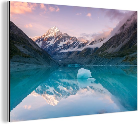 Wanddecoratie Metaal - Aluminium Schilderij Industrieel - Mount Cook bij zonsondergang fotoprint - 90x60 cm - Dibond - Foto op aluminium - Industriële muurdecoratie - Voor de woonkamer/slaapkamer