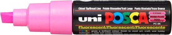 Krijtstift – Chalkmarker – Universele Marker – Uni Posca Marker – Fluoriserend Rose – PC-8K – 8mm – Beitelpunt – Large – 1 stuk