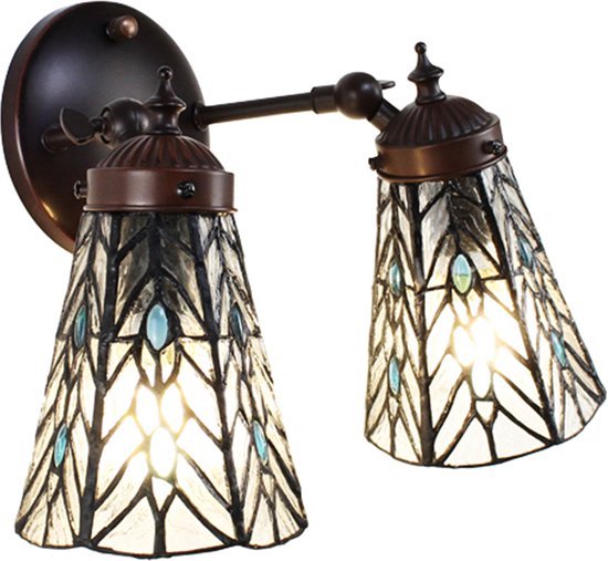 LumiLamp Wandlamp Tiffany 30*23*23 cm E14/max 2*40W Transparant Glas, Metaal Rond Muurlamp Sfeerlamp Tiffany Lamp
