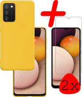 Hoes Geschikt voor Samsung A03s Hoesje Siliconen Back Cover Case Met 2x Screenprotector - Hoesje Geschikt voor Samsung Galaxy A03s Hoes Cover Hoesje - Geel