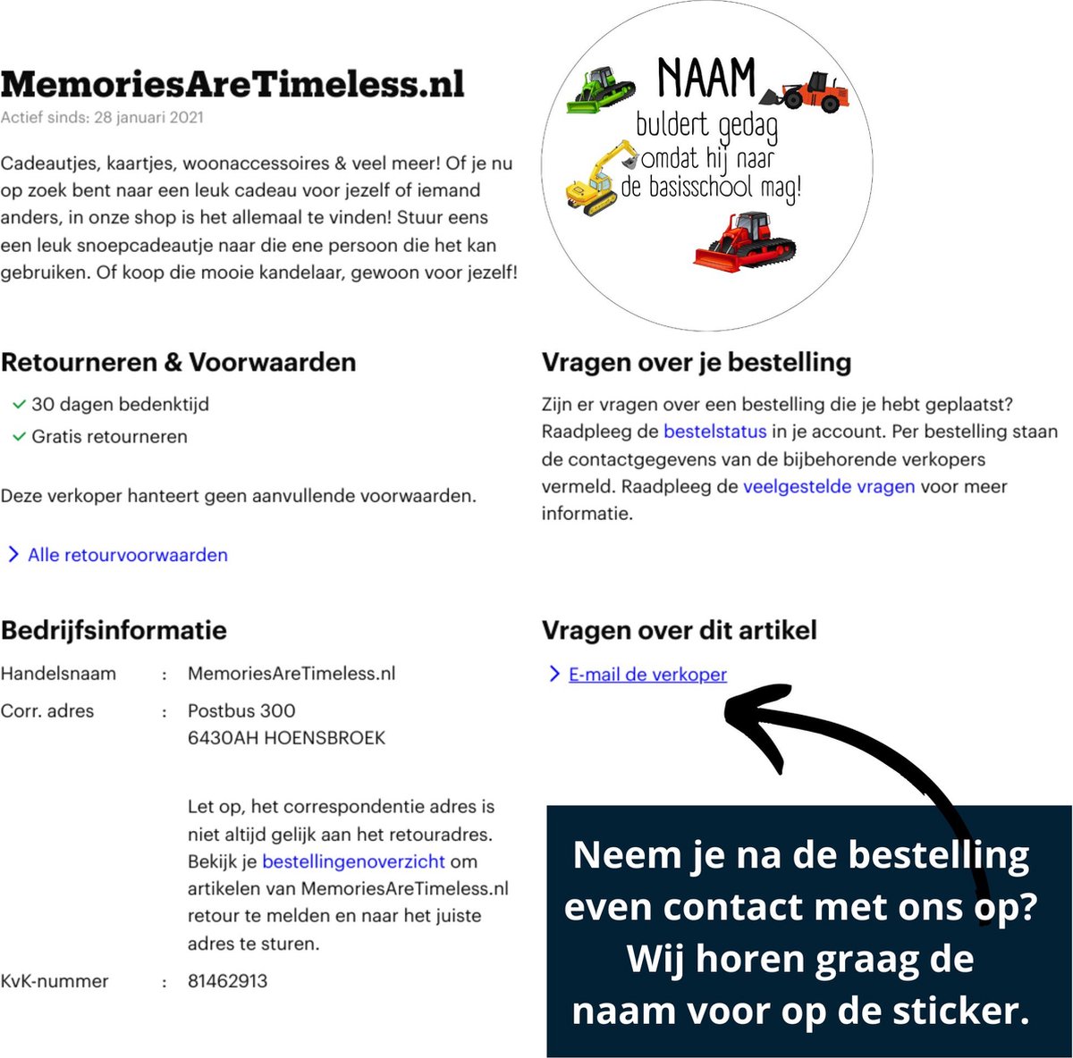 20 x Traktatiestickers Met Naam | Bulldozer Graafmachine | Gepersonaliseerd | Afscheid Peuterspeelzaal Kinderdagverblijf Basisschool | Sluitsticker | Wensetiket Cadeausticker Kinder Traktatie — afbeelding 5