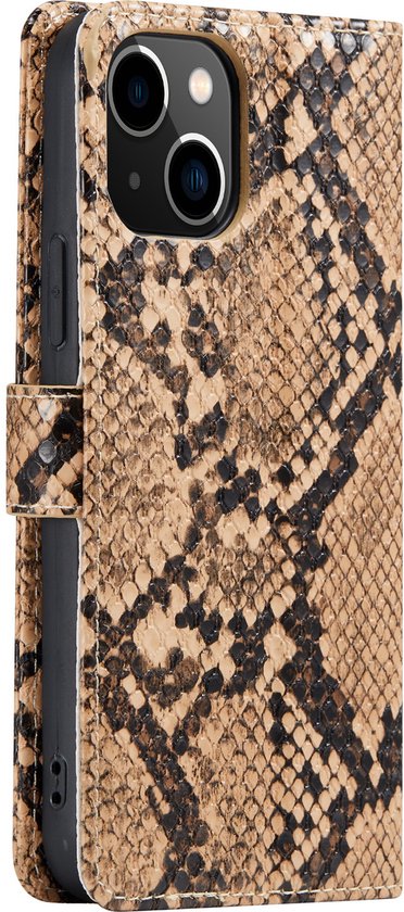 Apple iPhone 13 Mini Casemania Case Beige - Luxe Tuyaux Wallet Book Case - Porte-cartes et languette magnétique