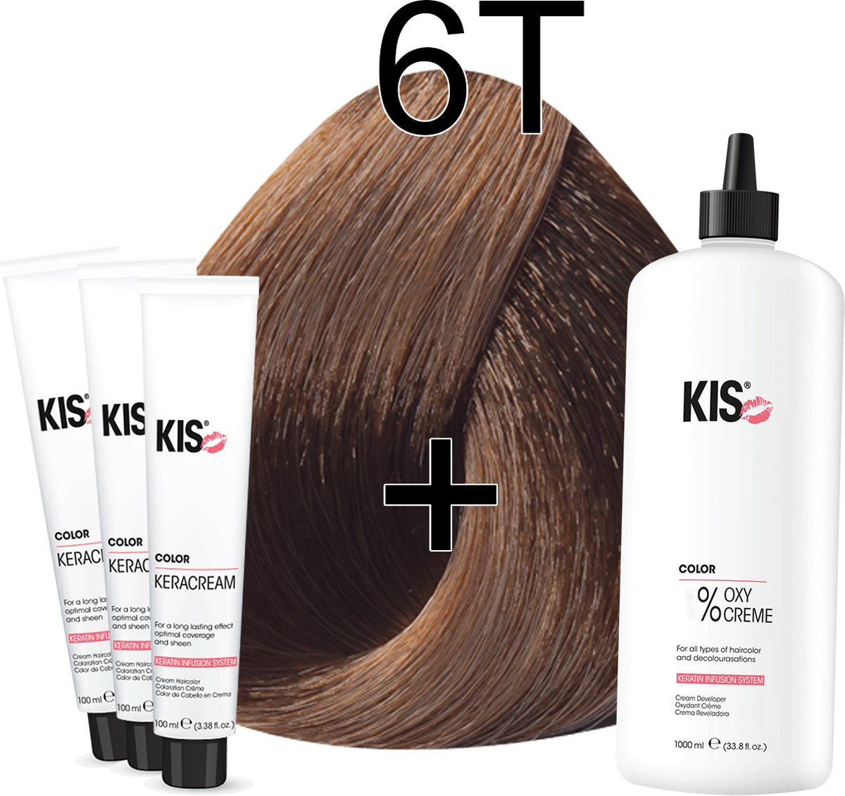 Haarverf set LARGE - 6T Middel tabak | KIS - (3 x haarverf & 1L watersofperoxide)