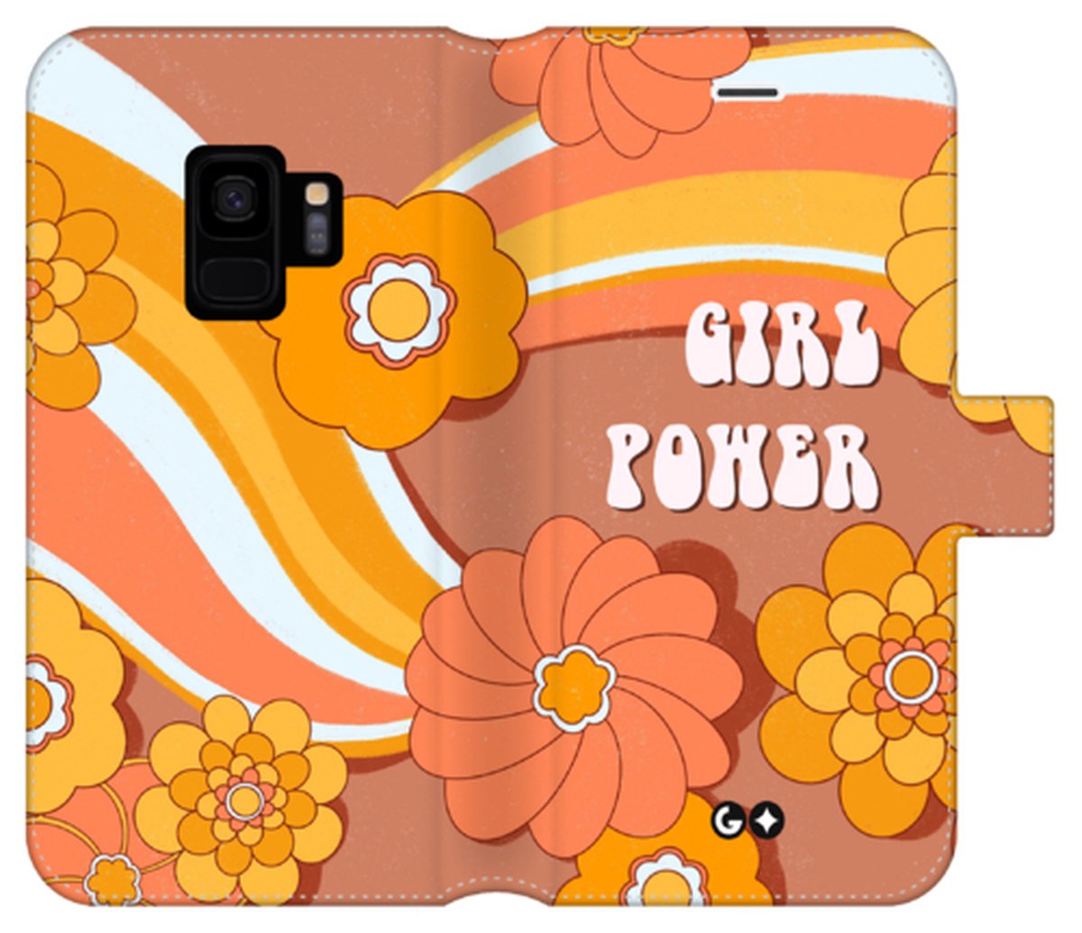 Telefoonhoesje geschikt voor Samsung Galaxy S9 - Portemonneehoesje - met pasjeshouder en magneetsluiting - Quotescollectie - Girl Power - Oranje