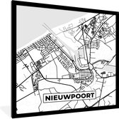 Cadre photo avec affiche Zwart Wit- Plan de la ville - Zwart Wit - Carte - Nieuwpoort - België - Carte - 40x40 cm - Cadre pour affiche