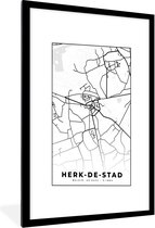Fotolijst incl. Poster Zwart Wit- Stadskaart – Plattegrond – België – Zwart Wit – Herk de Stad – Kaart - 60x90 cm - Posterlijst