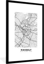 Cadre photo avec affiche Zwart Wit- Carte - Hasselt - Zwart Wit - Plan de la ville - Carte - 60x90 cm - Cadre pour affiche