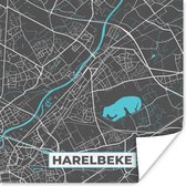 Poster Plattegrond – Harelbeke – Blauw – Stadskaart - Kaart - 30x30 cm