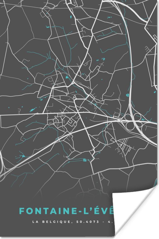 Affiche Plan de ville – Grijs - Carte – Fontaine l'Évêque – België – Carte - 80x120 cm
