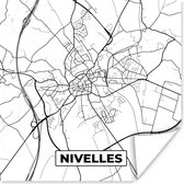 Poster Zwart Wit – België – Plattegrond – Stadskaart – Kaart – Nivelles - 100x100 cm XXL