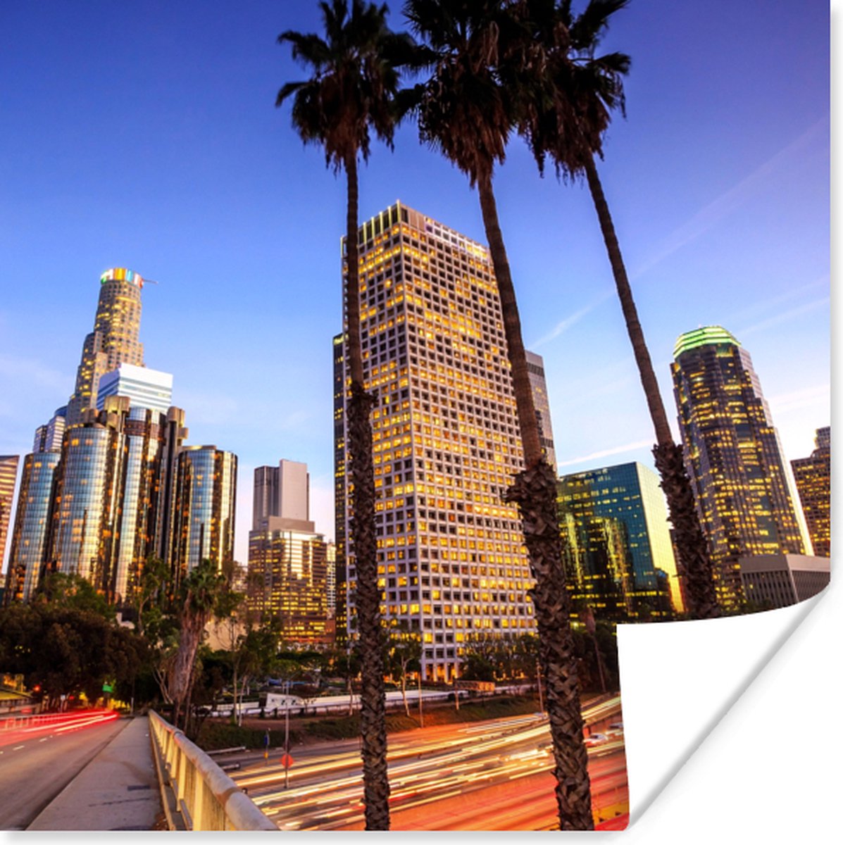 Poster Stad - Palmboom - Stad - 30x30 cm