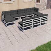 8-delige Loungeset met kussens massief grenenhout wit