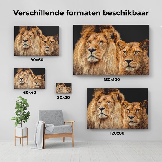 Artaza - Peinture sur Toile - Lion et Lionne - Couple Amoureux - 120x80 - Groot - Tableau sur Toile - Impression sur Toile