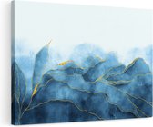 Artaza Canvas Schilderij Abstracte Kunst - Blauw Wit Marmer - 120x80 - Groot - Foto Op Canvas - Wanddecoratie Woonkamer