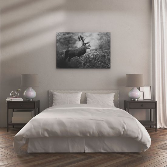 Artaza Peinture sur Toile Cerf dans la Forêt de Côté - Zwart Wit - 120x80 - Groot - Photo sur Toile - Impression sur Toile
