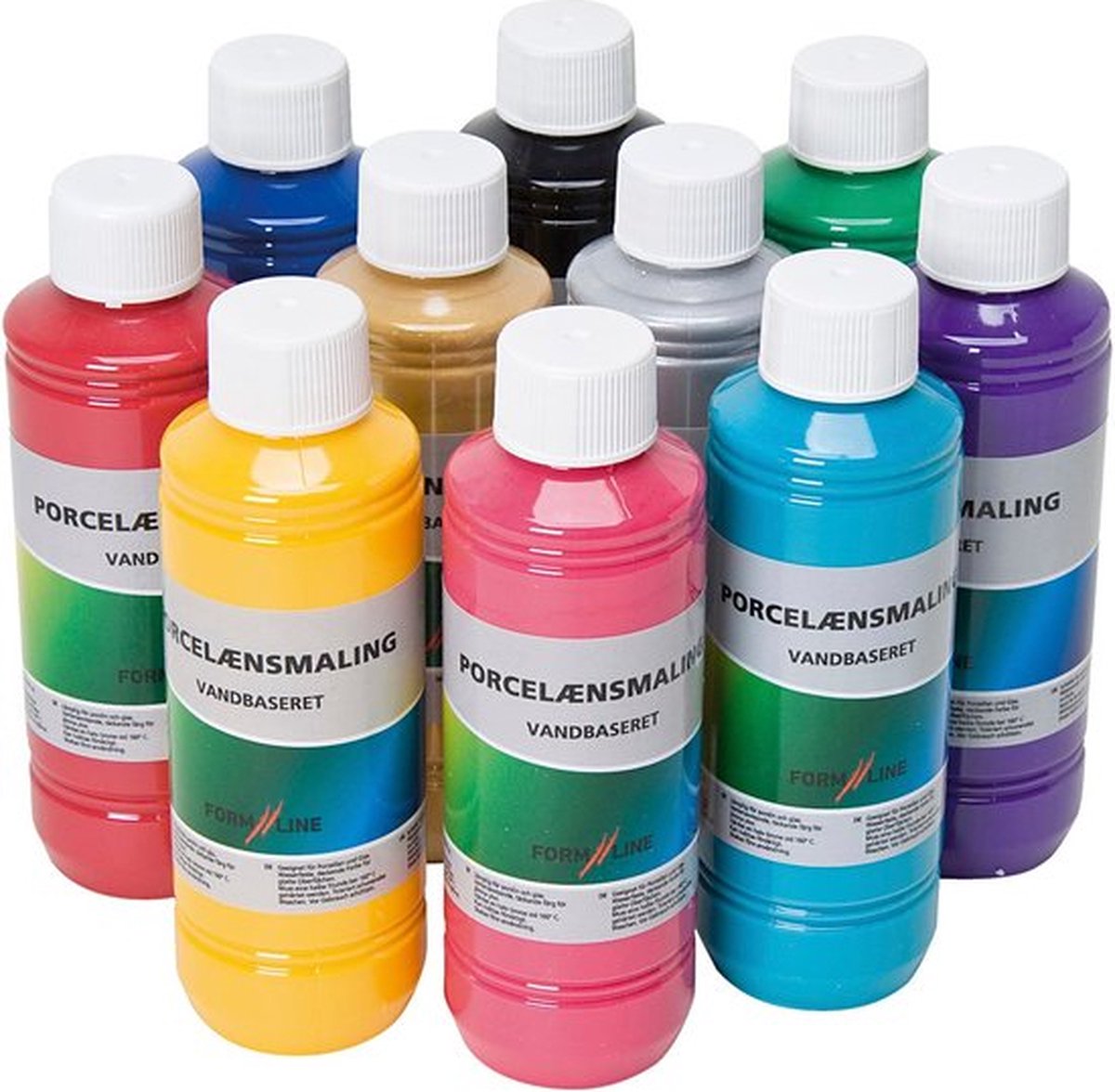 Glasverf - Porseleinverf - Diverse kleuren - Vanbaseret - 10x250 ml