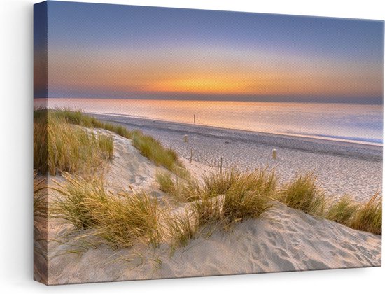Artaza Canvas Schilderij Strand en Zee vanuit de Duinen - 60x40 - Foto Op Canvas - Canvas Print