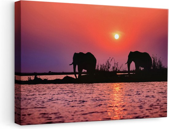 Artaza Peinture sur toile Deux éléphants sur l' Water au coucher du soleil – 60 x 40 – Photo sur toile – Impression sur toile