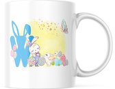Paas Mok konijnen oren pasen W blauw | Paas cadeau | Pasen | Paasdecoratie | Pasen Decoratie | Grappige Cadeaus | Koffiemok | Koffiebeker | Theemok | Theebeker