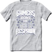 Gamers don't die T-shirt | Donker Blauw | Gaming kleding | Grappig game verjaardag cadeau shirt Heren – Dames – Unisex | - Licht Grijs - Gemaleerd - 3XL