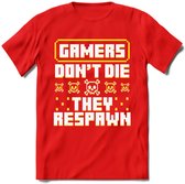 Gamers don't die pixel T-shirt | Geel | Gaming kleding | Grappig game verjaardag cadeau shirt Heren – Dames – Unisex | - Rood - XXL
