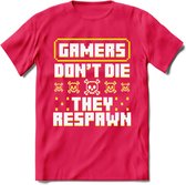 Gamers don't die pixel T-shirt | Geel | Gaming kleding | Grappig game verjaardag cadeau shirt Heren – Dames – Unisex | - Roze - XXL