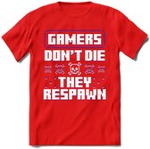 Gamers don't die pixel T-shirt | Paars | Gaming kleding | Grappig game verjaardag cadeau shirt Heren – Dames – Unisex | - Rood - S