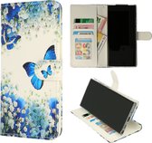 Coque Samsung Galaxy S22 Plus avec imprimé papillon bleu - Étui portefeuille - Porte-cartes et languette magnétique