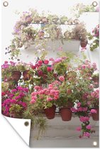 Muurdecoratie Geranium bloemen op een balkon - 120x180 cm - Tuinposter - Tuindoek - Buitenposter