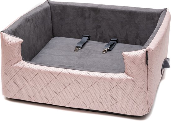 GoldenPaw Mia Lux - Siège auto pour chien - 57x50cm - Lavable - Voiture lit pour chien - Handgemaakt - Rose clair