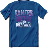 Gamers don't die T-shirt | Paars | Gaming kleding | Grappig game verjaardag cadeau shirt Heren – Dames – Unisex | - Donker Blauw - XL