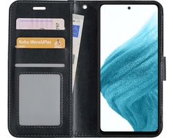 Hoesje - Met Pasjeshouder - Geschikt voor Samsung Galaxy A53 - Luxe Bookcase Portemonee - Flip Case - Kunstleer Book Case - Flipcase - Book Cover - Walletcase - Portemonneehoes - Zwart