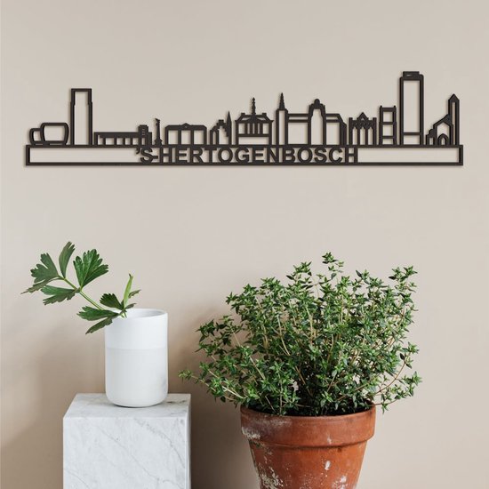 Skyline 's-Hertogenbosch (mini) Zwart Mdf Wanddecoratie Voor Aan De Muur Met Tekst City Shapes