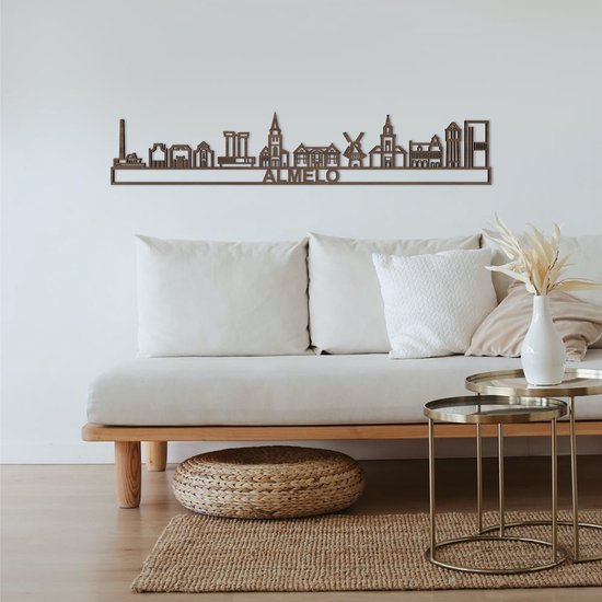 Skyline Almelo Notenhout 130 Cm Wanddecoratie Voor Aan De Muur Met Tekst City Shapes