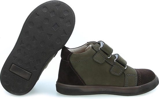 Emel Kinderschoenen met Klittenband - Khaki - Leder - Velcroschoenen - Maat 23