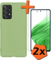 Samsung Galaxy A53 Hoesje Met 2x Screenprotector - Samsung Galaxy A53 Case Groen Siliconen - Samsung Galaxy A53 Hoes Met 2x Screenprotector